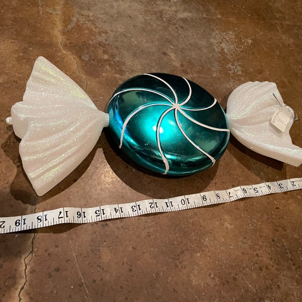 Giant 18" Peppermint Ornament by Vickerman Metallic Turquoise NWT!